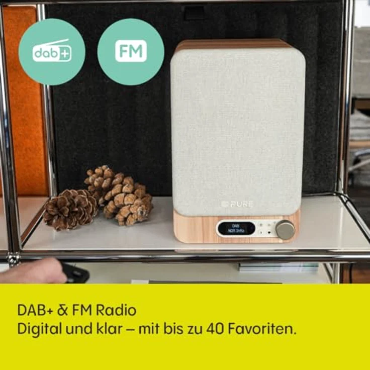 Pure Classic Active TV HiFi Radio Soundsystem, echtes Stereo mit HDMI ARC, Bluetooth 5.3, DAB+ & FM Radio, USB-C Soundkarte, OLED Display, Fernbedienung, Baumwoll-Weiß/Eiche – Bild 5
