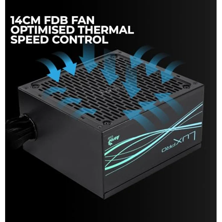 AeroCool LUXPRO650, 650W Netzteil, 80Plus Bronze, Wirkungsgrad +88%, japanische 105°C Kondensatoren, 14cm FDB-Lüfter, APFC Technologie, Schwarz, 5 Jahre Garantie – Bild 4