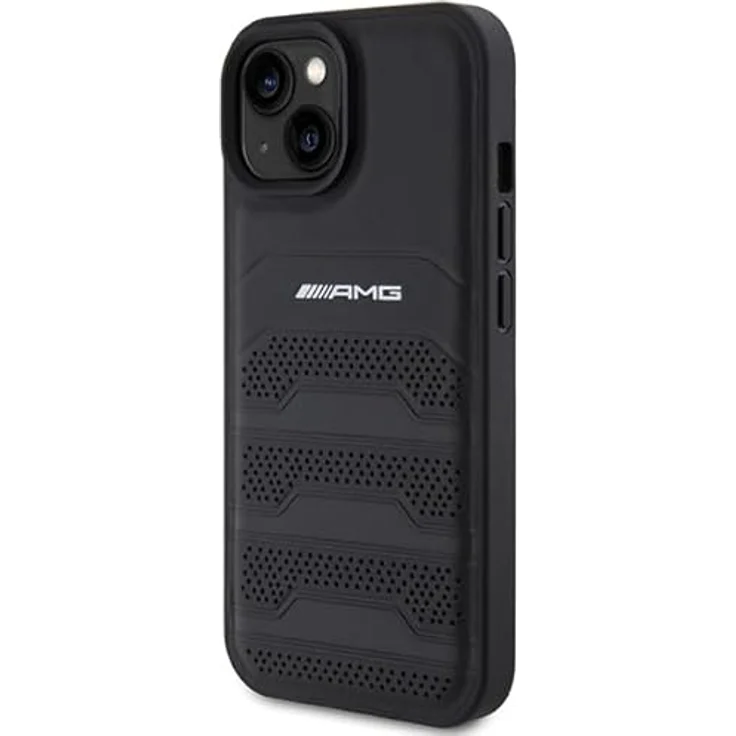 Mercedes AMG Leather Debossed Lines Case für iPhone 15 Plus, aus hochwertigem ökologischen Leder, schwarz – Bild 2
