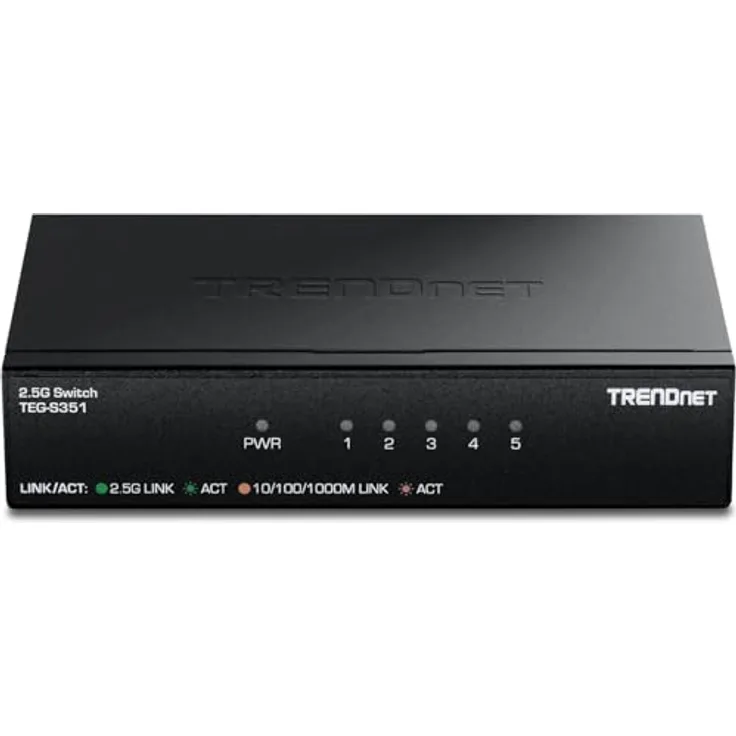Trendnet TEG-S351 5-Port 2.5G Switch Netzwerk-Switch mit 25 Gbit/s Switching-Kapazität, lüfterlosem Design und wandmontierbarer Installation