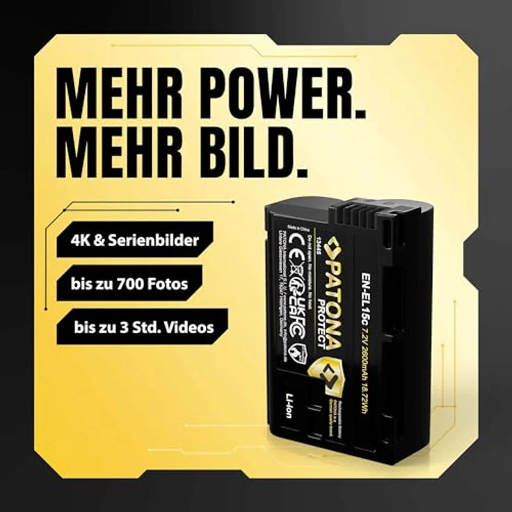 PATONA Protect EN-EL15c Akku, 2600mAh mit NTC-Sensor und V1 Schutzgehäuse, kompatibel mit Nikon Z6III und anderen Modellen – Bild 2