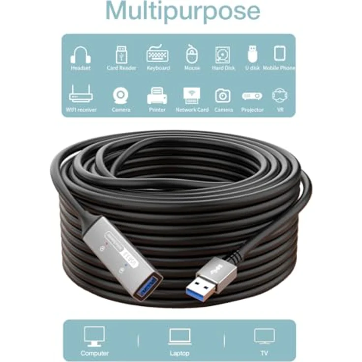 PremiumCord 20m Aktives USB 3.2 Gen1 Verlängerungskabel mit Repeater, doppelt geschirmt, hohe Übertragungsrate bis 5 Gbit/s – Bild 3
