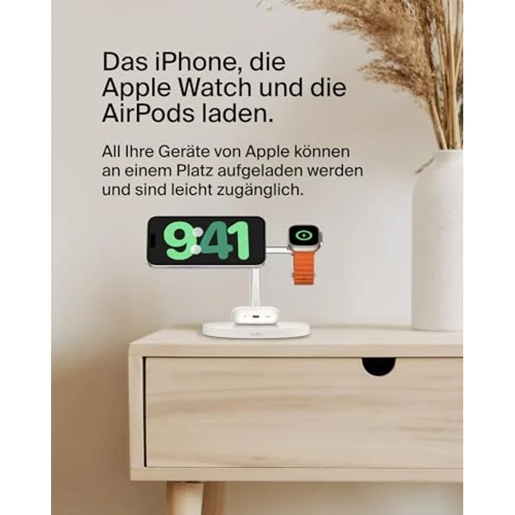 Belkin BoostCharge Pro Kabellose 3-in-1-Ladestation, 15 W Wireless Charger für iPhone, Apple Watch und AirPods, Qi2-Technologie – Bild 2