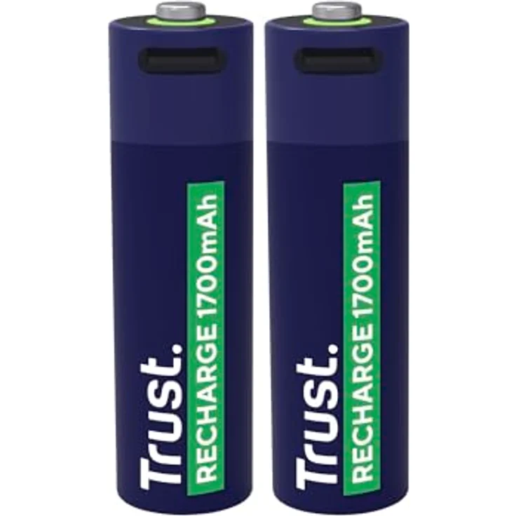 Trust 25584 Wiederaufladbarer Akku AA, 2er-Pack mit 1700 mAh, blaue/grüne Ausführung, USB-C Aufladung – Bild 1
