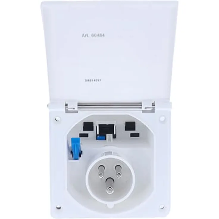as - Schwabe E-Caravan-Einspeisungsstecker – 230 V - 16 A Camping Anbau-Stecker mit Klappdeckel – 3-poliger Stecker für Wohnwagen – Für Außenbereich – IP44 – Made in Germany – Weiß I 60484