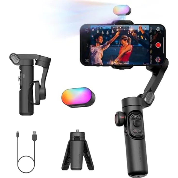 AOCHUAN XE Standard Gimbal, 3-Achsen-Stabilisierung mit intelligenter Gesichtsverfolgung, kompakt, schwarz