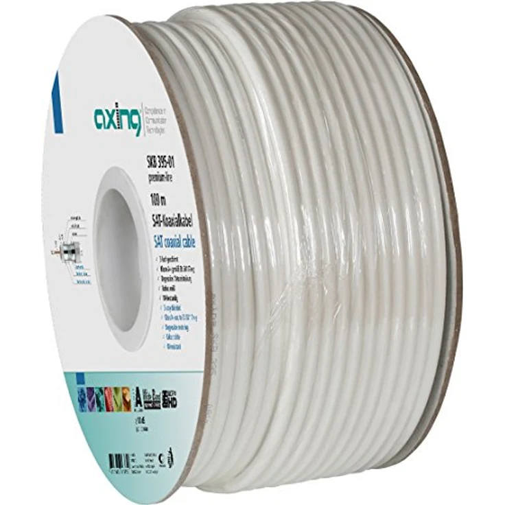 Axing Skb 395-01 Antennenkabel, 100 dB für SAT-/CATV-Inneninstallationen, weiß, 100 m auf Pappspule – Bild 1