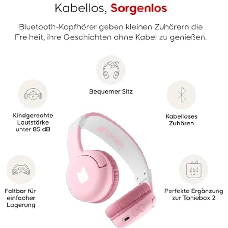 tonies Lauscher Revision, Kinder-Kopfhörer mit Bluetooth und NFC, kabelloses Hören, 40 Stunden Akkulaufzeit, LED-Lichter – Bild 3
