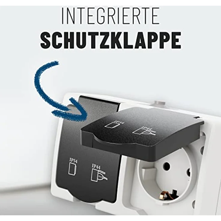 greate 3x Feuchtraum Steckdose Aufputz 2fach - Doppelsteckdose Aufputz mit Klappdeckel IP44, 250V, 16A, 2 polig - Aufputzsteckdose 2fach, Feuchtraumsteckdosen Aufputz, Steckdose Aussenbereich - 3er Pack, grau – Bild 5
