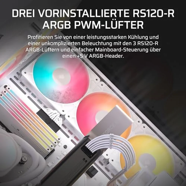 Corsair 3500X RS-R ARGB Mid-Tower-PC-Gehäuse, 3 vorinstallierte RS120-R ARGB-Lüfter, Platz für bis zu 10 Lüfter, kompatibel mit Motherboards mit rückseitigem Anschluss, Weiß – Bild 3