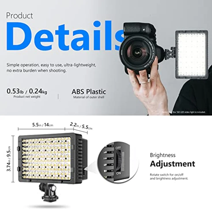 Neewer CN-160 160PCS LED Dimmbare Ultrahoch Power Panel Digitalkamera / Camcorder Videolicht Videolampen Videobeleuchtung für Canon, Nikon, Pentax, Panasonic, Sony, Samsung und Olympus Digital SLR Kameras (CN-160) - Preisvergleich – Bild 6