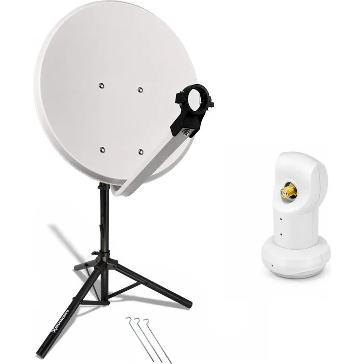 PremiumX SAT Anlage PXS80, 80cm Satellitenschüssel mit Single LNB und Dreibein-Stativ, wetterfest und korrosionsgeschützt