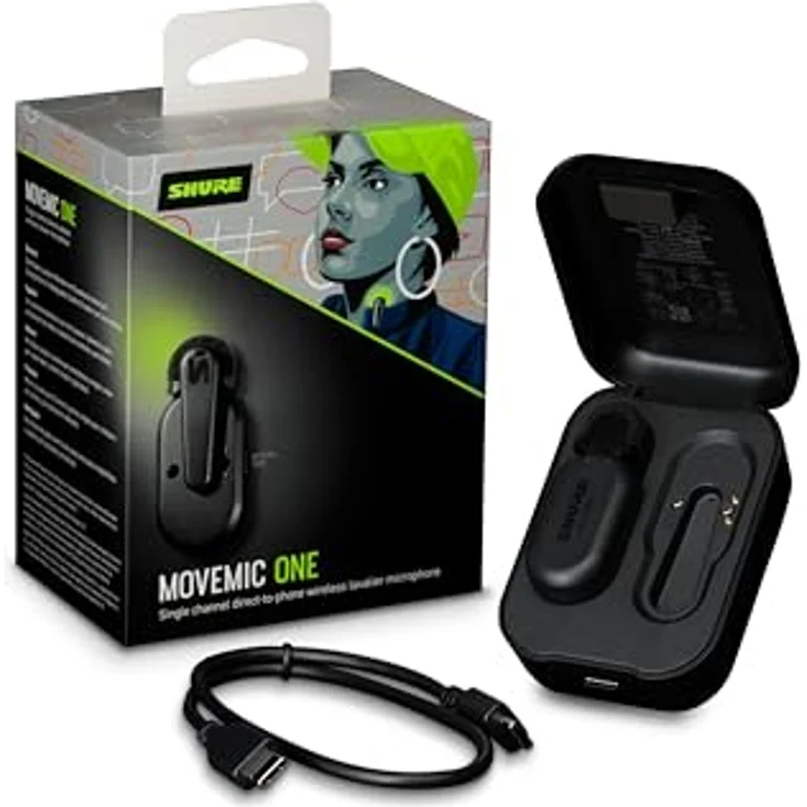 Shure MoveMic One - Professionelles Funk-Ansteckmikro für iPhone & Android, Bluetooth Mini Mic, 24 Stunden Ladezeit, Schnelles Setup, IPX4, Kompaktes & tragbares Ansteckmikro (MV-ONE-Z6) – Bild 2