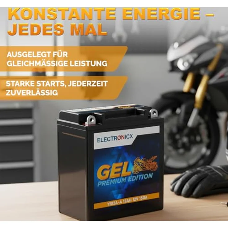 Electronicx GEL-YB12A-A GEL Motorradbatterie 12Ah 12V, wartungsfrei, auslaufsicher, vibrationsfest für Motorrad, Roller, Quad und Jetski – Bild 4