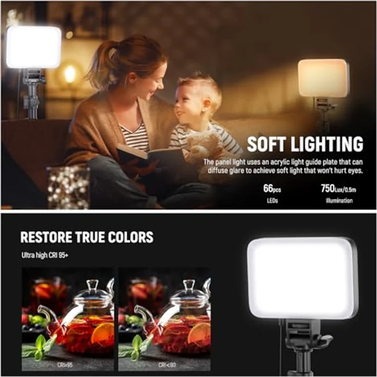 NEEWER Basics LED Videoleuchte Panel BP66, 3er Set dimmbare tragbare Studioleuchten mit Stativen und Farbfiltern, 3200K-5600K, CRI95, 750Lux für Fotografie und Streaming – Bild 4
