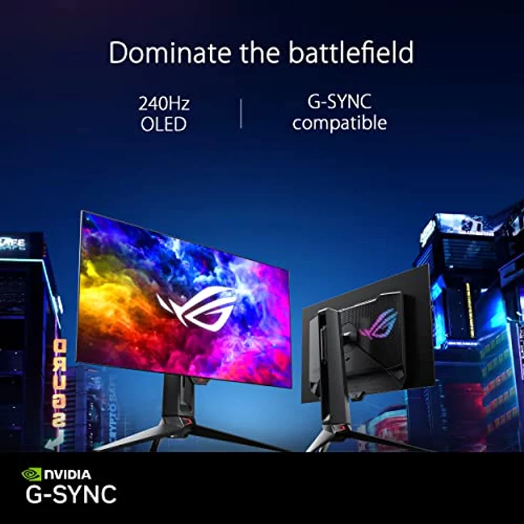ASUS ROG Swift OLED PG27AQDM | 27 Zoll WQHD Gaming Monitor | 240 Hz, 0.03ms GtG, G-Sync, FreeSync, GameFast Input, HDR 10 | 10-bit OLED Panel, 16:9, 2560x1440, DP 1.4, HDMI, USB-Hub, ergonomisch – Bild 2
