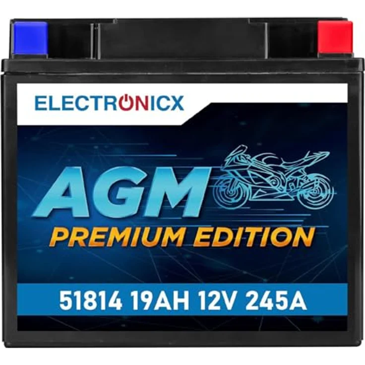 Electronicx AGM Motorradbatterie 19Ah 12V, wartungsfrei, rüttelfest und auslaufsicher für Motorrad, Roller, Quad und ATV – Bild 1