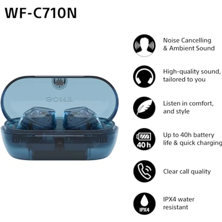 Sony WF-C710N True Wireless In-Ear Kopfhörer Blau mit ANC, Bluetooth 5.3, 21,5h Laufzeit, Spritzwasserschutz – Bild 4