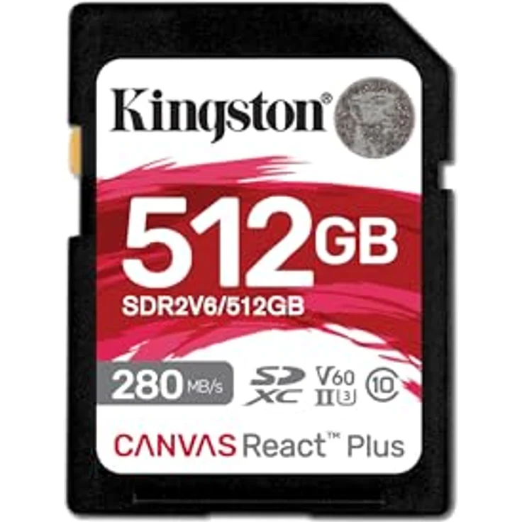 Kingston Canvas React Plus V60 SD 512GB SDXC UHS-II 280R/150W U3 V60 for Full HD/4K – Bild 1