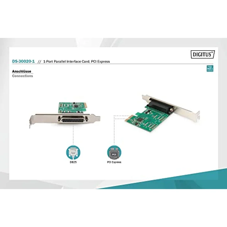DIGITUS Interface Karte, PCIe, parallele Schnittstelle, 1x DSUB 25, inkl. Low Profile Slotblende, Chipsatz: MCS9901 – Bild 2