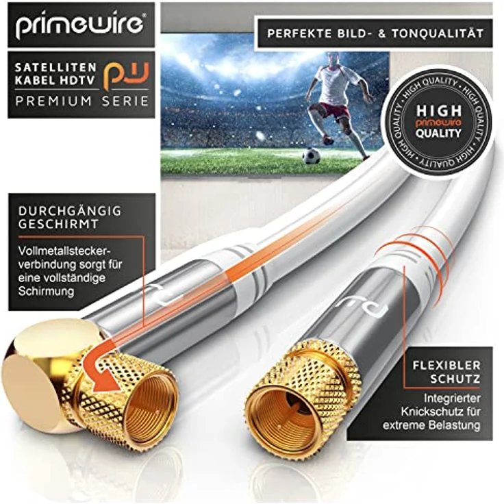 CSL Primewire 10m SAT Kabel, 8K 4K HDTV, 90° gewinkelt, F-Stecker, 135dB, für DVB-T, DVB-C, DVB-S, DVB-S2, Weiß – Bild 4