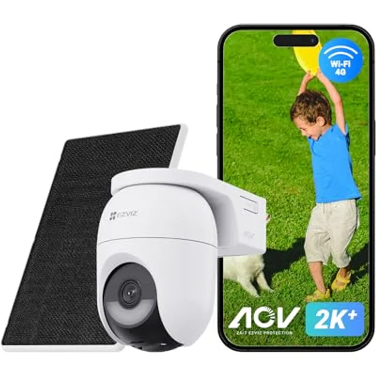 EZVIZ CB8 Lite 4G Überwachungskamera mit 360° PTZ, 4MP, Farb-Nachtsicht, 2-Wege-Audio, Person/Fahrzeugerkennung und 5W Solarpanel