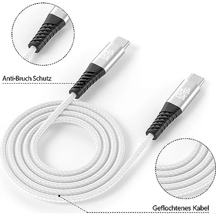 JAMEGA USB Typ C Kabel Weiß 0,5m | Fast Charge Sync | Kompatibel mit iPhone 15 Pro Max iPad Pro Air Samsung Macbook Tablets Huawei – Bild 3