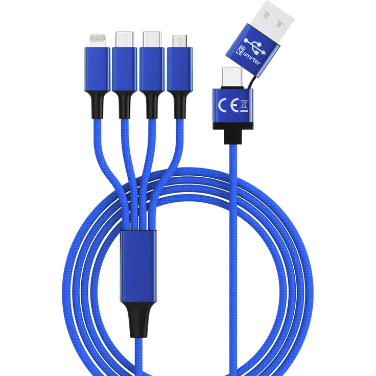 smrter Hydra ELITE 6in1 Nylon-Ladekabel, USB-C Kombistecker mit bis zu 3A Ladestrom, navyblue