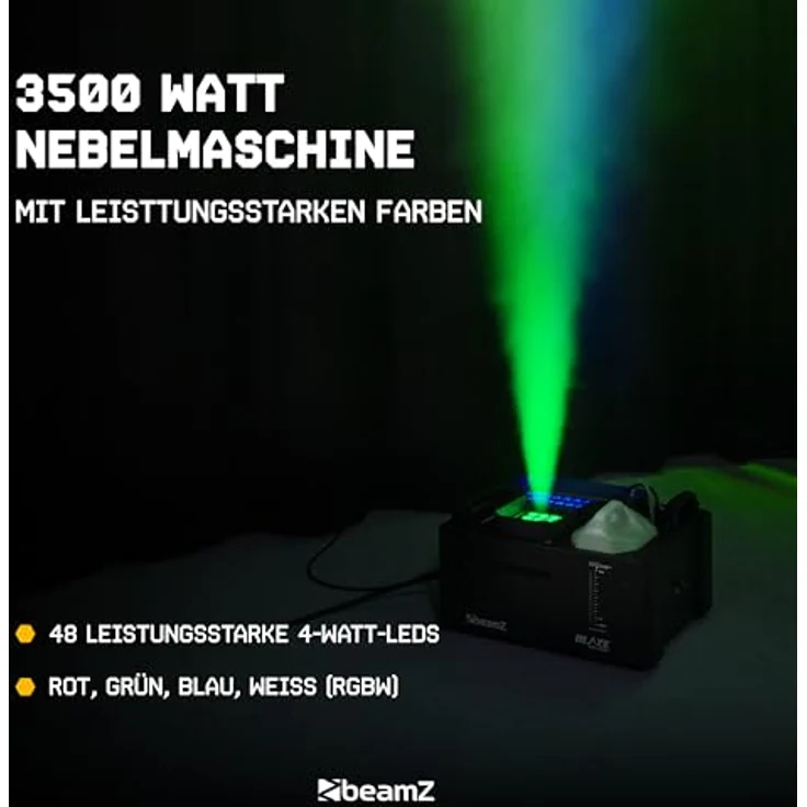 BeamZ Nebelmaschine BLAZE3500, professionelle Nebelmaschine mit RGBA-LEDs, vertical und horizontal einsetzbar, integriertes LCD-Display, hochwertige Heizelemente, reduzierte Nebelausgabe und Spritzschutz – Bild 3