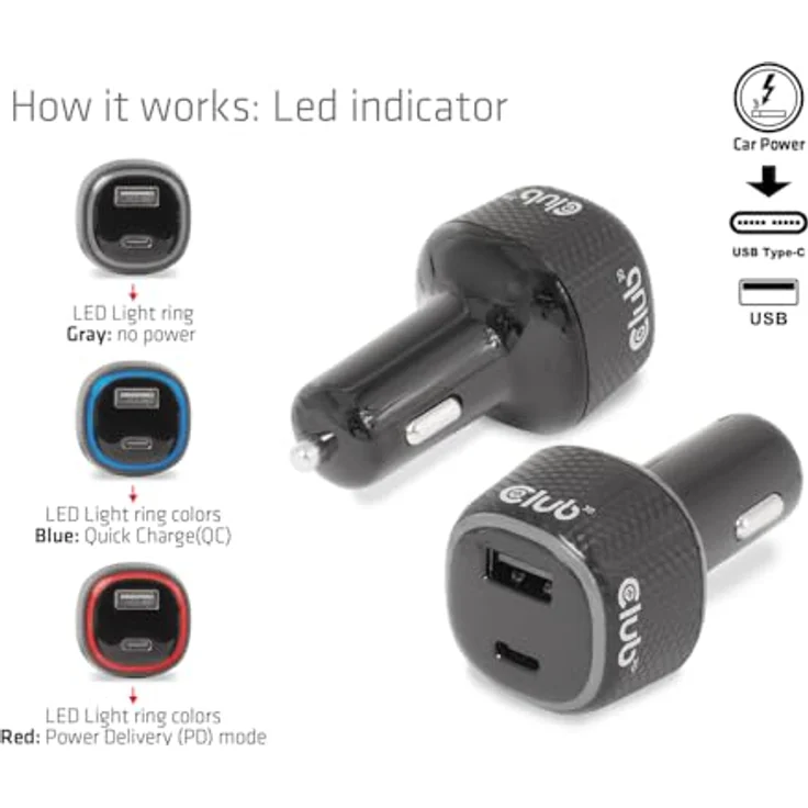 Club3D CAC-1922 KFZ-Ladegerät 12V/24V, 63 Watt mit Überstromschutz und USB Typ-C Unterstützung – Bild 5