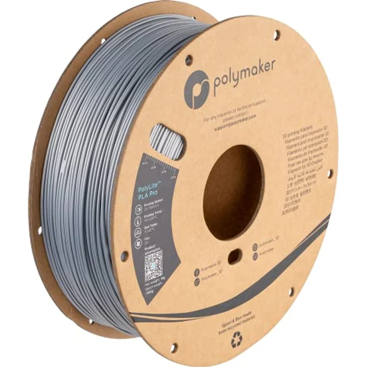 Polymaker PolyLite PLA PRO Silber, 3D-Druckfilament mit hoher Zähigkeit und Steifigkeit, 1.75mm, 1kg – Bild 1