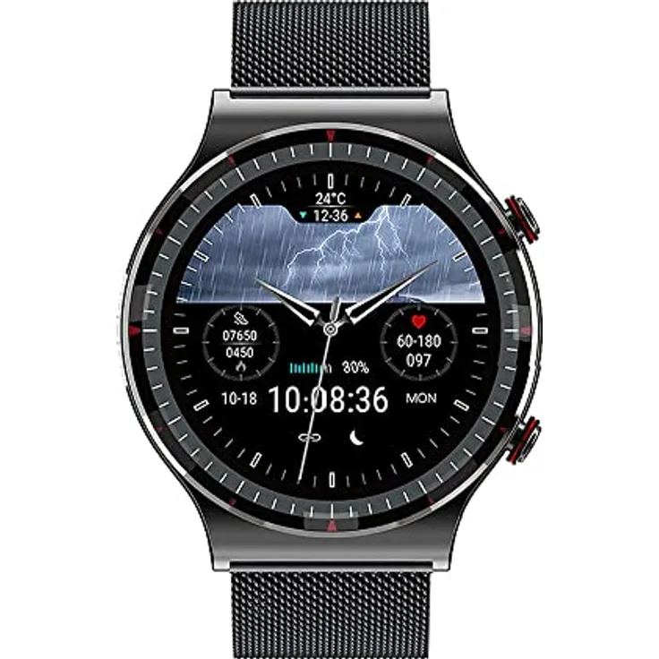 Knauermann PRO 2, schwarze Aluminium-Smartwatch mit EKG-Technik, präzisen Gesundheitsmessungen und 80 Ziffernblättern