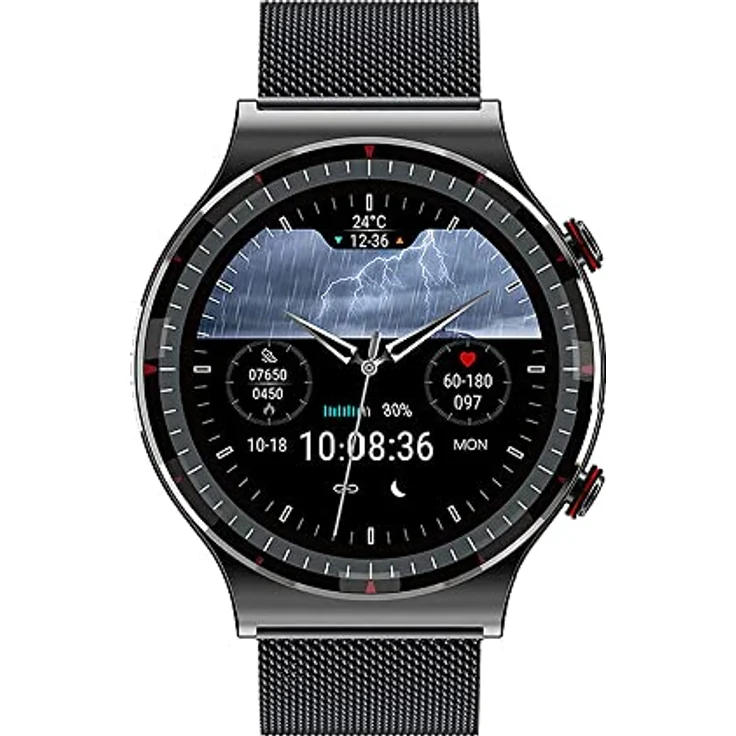 Knauermann PRO 2, schwarze Aluminium-Smartwatch mit EKG-Technik, präzisen Gesundheitsmessungen und 80 Ziffernblättern – Bild 1