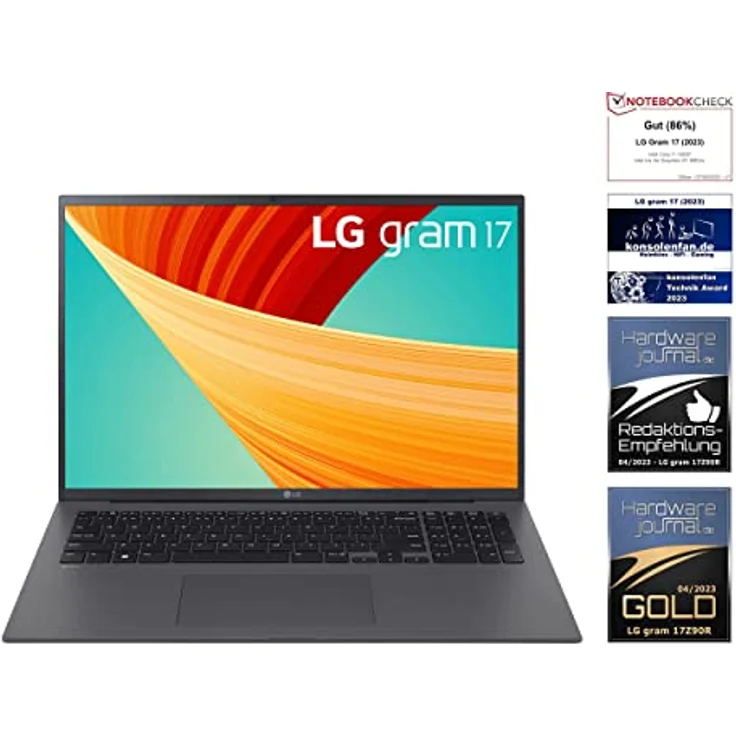 2023 LG Gram 17 Zoll Ultralight Notebook - 1.350g Intel Core i7 Laptop (16GB RAM, 512GB SSD, 20h Akkulaufzeit, 16:10 Entspiegeltes IPS-Display, Thunderbolt 4, Win 11 Home, Mirametrix) - Grau – Bild 2