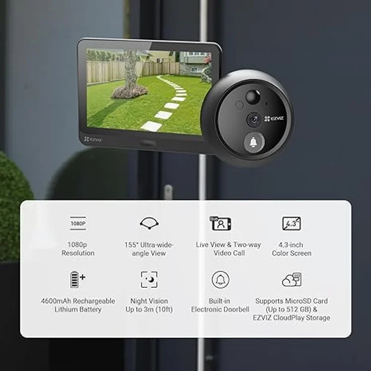 EZVIZ CS-HP4 Überwachungskamera Silber 1080p 2MP mit 155°-Objektiv, 4.3 Zoll Display und 512 GB Speicherkarte – Bild 8