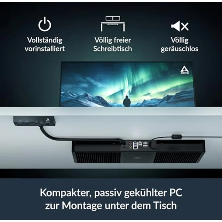ARCTIC Senza 5500GT, Passiv gekühlter Mini-PC zur Montage unter dem Tisch, AMD Ryzen 5, 16 GB RAM, 1 TB SSD, Windows 11 Home, lautlos, 2.5G LAN, USB3.2, BT 5.3 – Bild 3