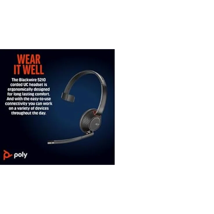 Poly Headset Blackwire C5210 Mono: Vielseitiges USB-C/A & 3,5 mm Headset für Klare Kommunikation und Komfort – Bild 4