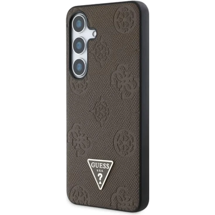 CG MOBILE Guess Grained Hot Stamp Peony Pattern Triangle Logo Hülle für Samsung Galaxy S25, Kompatibel mit MagSafe, Braun, TPU/PC/Leder – Bild 2