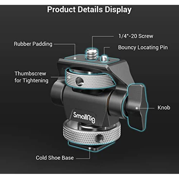SMALLRIG Kamera Monitor Mount mit Kaltschuhadapter, 360° drehbar und 180° neigbar, Verstellbarer Monitorhalter mit Rändelschraube zum Einstellen der Spannung, mit Anti-Twist-Design – 2905B – Bild 2