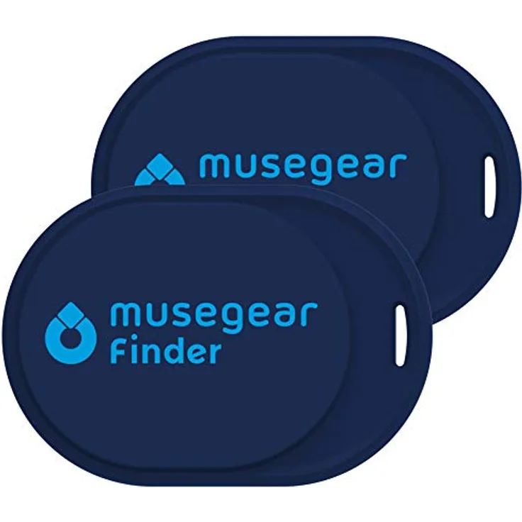 Musegear Schlüsselfinder Mini, Bluetooth Keyfinder 2er Pack in dunkelblau, laut für Handy, iOS & Android, bis zu 90m Reichweite, Datenschutz-fokussierte App, 24 Monate Garantie