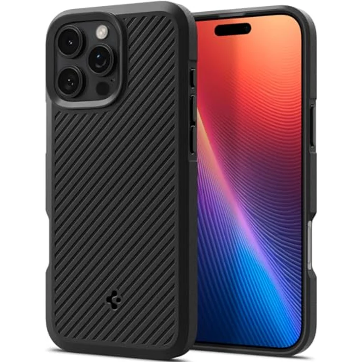Spigen Core Armor Hülle für iPhone 16 Pro Max, Mattschwarze Schutzhülle mit integriertem Stand, Stoßfest, kabelloses Laden, TPU Material – Bild 1