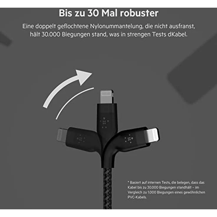 Belkin BOOST CHARGE PRO Flex USB-C zu Lightning Kabel, 15W, 2m, MFi-zertifiziert, schwarz, extrem langlebig und knickfest mit magnetischem Kabelmanagement – Bild 3