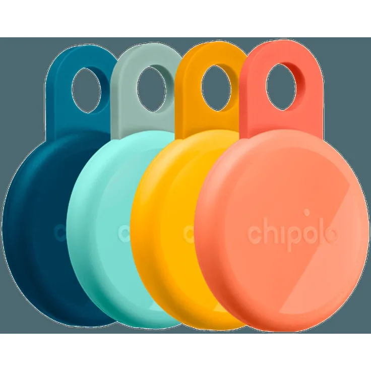 Chipolo LOOP 4-Pack, Bluetooth-Tracker für Android und Apple mit lauten Signal (125 dB), wiederaufladbar per USB-C, Mehrfarbig (Orange/Blau/Gelb/Minze)