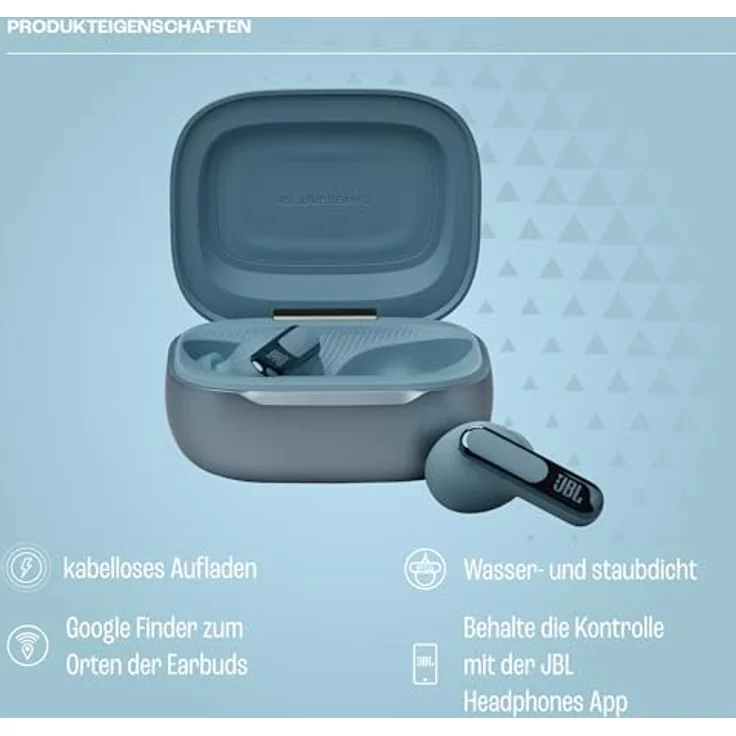 JBL Live Beam 3, Wireless Earbud-Kopfhörer mit Bluetooth, 48 Stunden Akkulaufzeit, True Adaptive Noise Cancelling und hochauflösendem Signature Sound, IP55 wasserfest, Blau – Bild 2