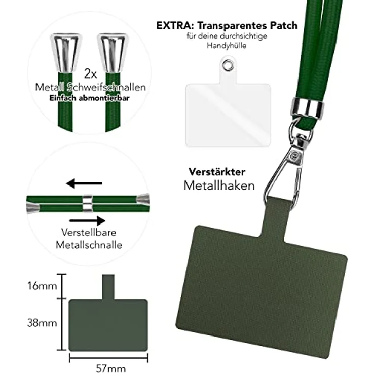 Nalia HoldMe Air Handykette Universal, 160 cm Lanyard mit Einlege-Pads, verstellbar, korrosionsbeständig – Bild 3
