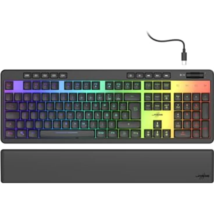 uRage Gaming-Keyboard Exodus 515 Illuminated, transparente Tastatur mit Abnehmbarer Handballenauflage, 10-stufige RGB-Beleuchtung, QWERTZ-Layout, in schwarz