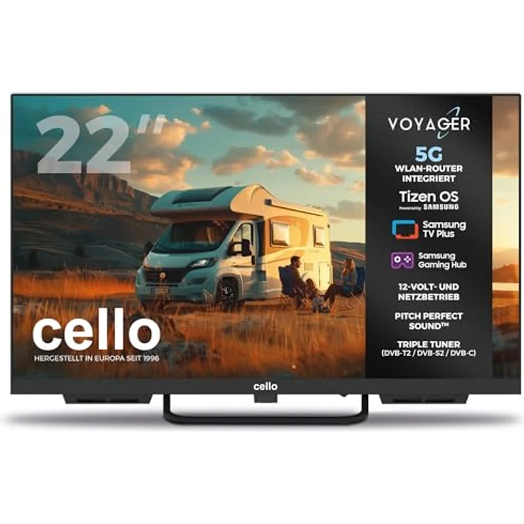 Cello Voyager C22TZR-VOY 22" Smart Traveller-TV mit 5G WLAN-Router, Tizen OS, Triple-Tuner, ideal für Wohnmobile – Bild 1
