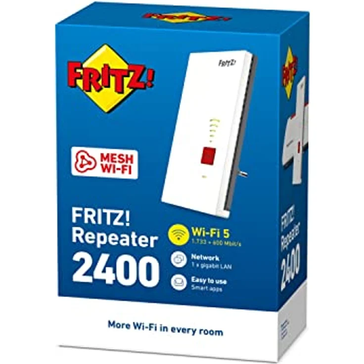 AVM FRITZ!Repeater 2400 International, WLAN Mesh Repeater N+AC, Dual Band, bis zu 1.733 MBit/s (5 GHz) & bis zu 600 MBit/s (2,4 GHz), Access Point, 1 Gigabit LAN, WPS – Bild 5
