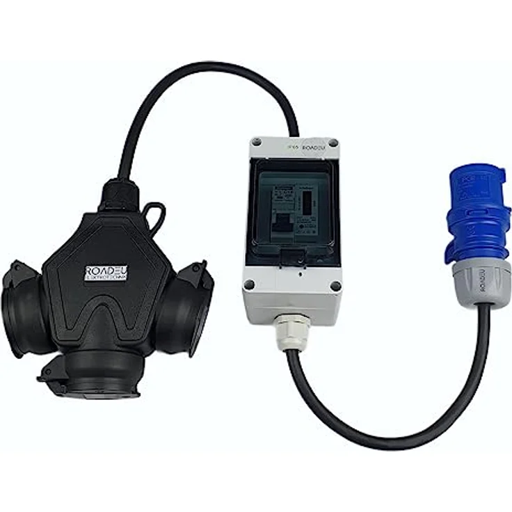 RoadEu - CEE Adapter mit Zähler und 1m Verlängerungskabel, 16A 3P auf Schuko Kupplung, IP44, Schwarz – Bild 2