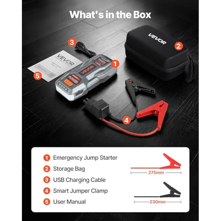 VEVOR Starthilfe Powerbank H18, 3000A Spitzenstrom mit LED-Taschenlampe, für Motoren bis 9L Benzin/7L Diesel, 16000mAh, tragbarer Booster mit Schnellladung und Sicherheitsschutz – Bild 7
